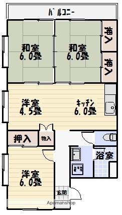 第2島之森ハイツ(3DK/2階)の間取り写真