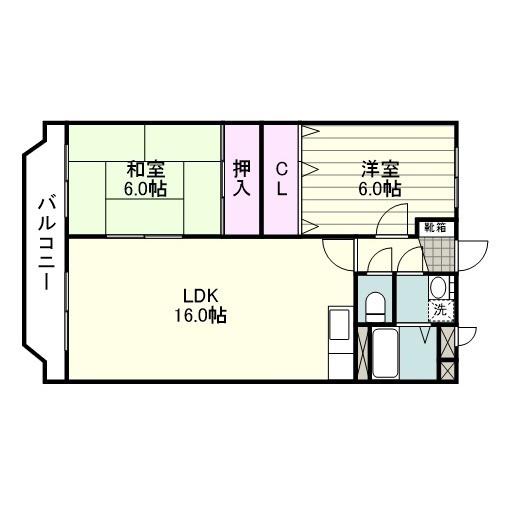 伊敷ニュータウンひまわりハイツ(2LDK/2階)の間取り写真