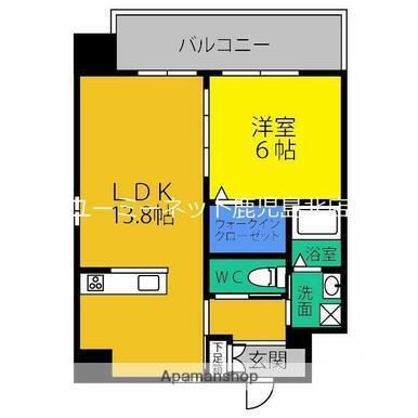 サムティ鹿児島駅前ベイサイドⅡ(1LDK/2階)の間取り写真
