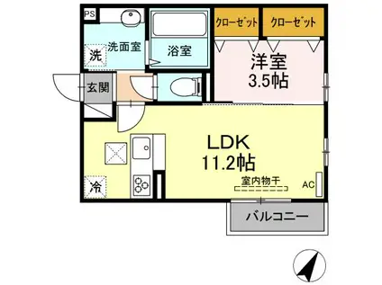 YUMERUⅠ(1LDK/1階)の間取り写真
