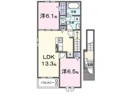 天テラスⅡ(2LDK/2階)の間取り写真