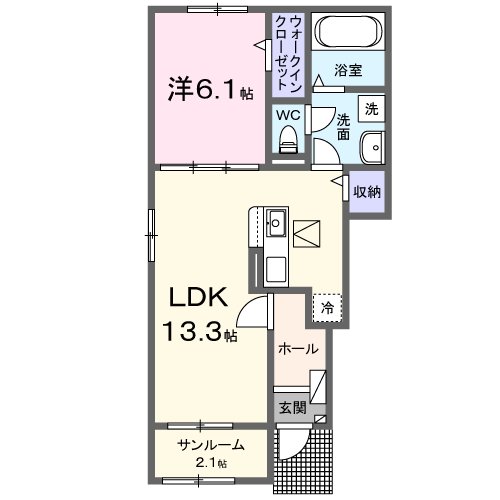 ルミナーレ川内Ⅱ(1LDK/1階)の間取り写真