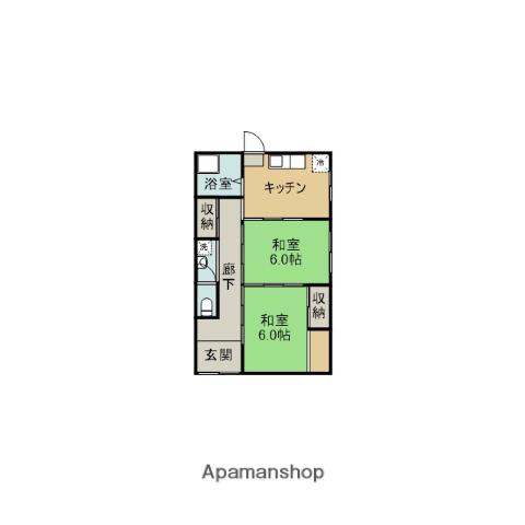 鹿児島本線 鹿児島中央駅 バス乗車時間：26分 伊敷町バス停で下車 徒歩7分 1階建 築41年(2K)の間取り写真