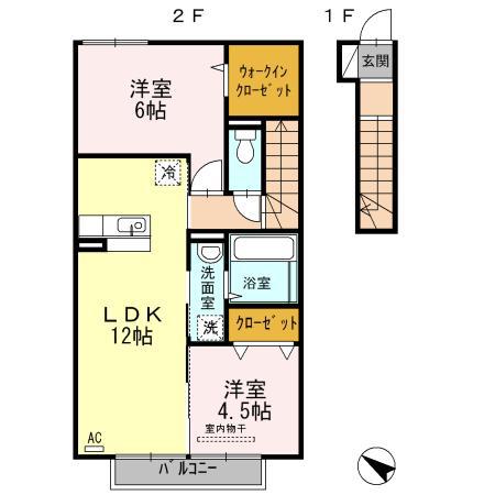 ディアコート(2LDK/2階)の間取り写真
