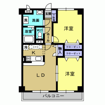 ファインビュー東台(2LDK/3階)の間取り写真