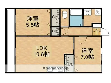 サンライズ打馬(2LDK/2階)の間取り写真