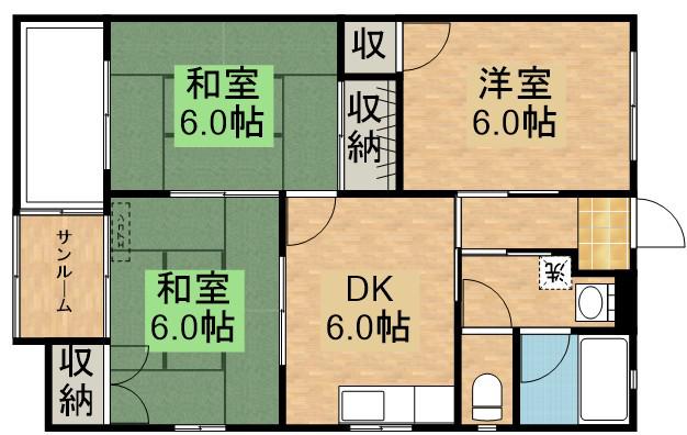 グリーンシールズ・オコ(3DK/1階)の間取り写真