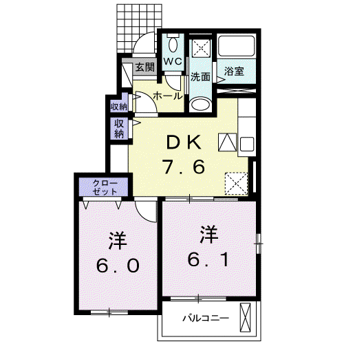 パールF・Ⅰ(2DK/1階)の間取り写真