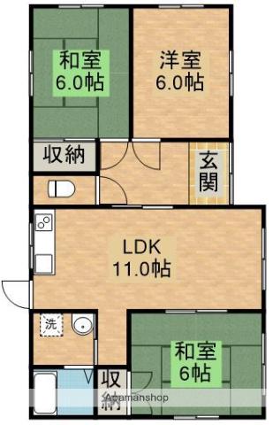 鹿児島県鹿屋市 1階建 築29年(3LDK)の間取り写真
