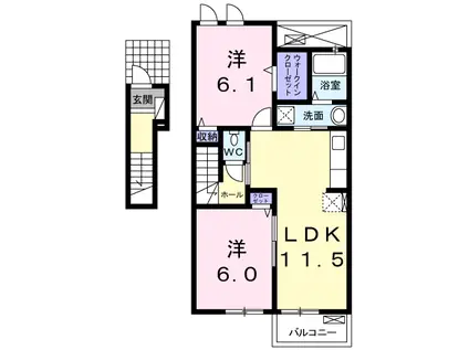 ローズガーデン TK(2LDK/2階)の間取り写真