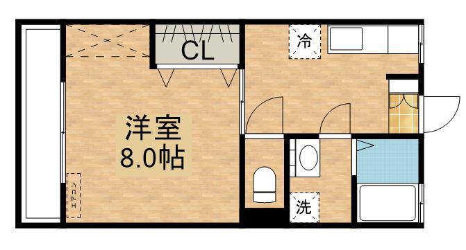 ユニオンレストⅠ(1K/2階)の間取り写真