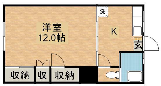 クローバー(1K/1階)の間取り写真