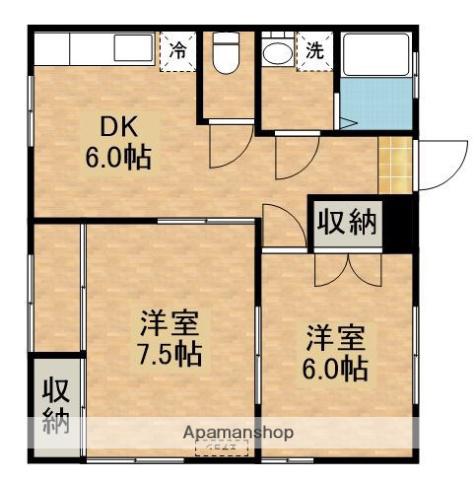 リバーサイドマンション(2DK/3階)の間取り写真