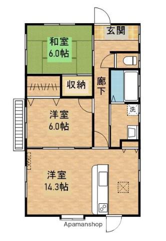 鹿児島県鹿屋市 1階建 築34年(2LDK)の間取り写真