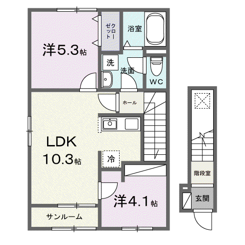 かのやⅢ(2LDK/2階)の間取り写真