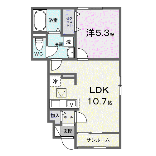 かのやⅣ(1LDK/1階)の間取り写真