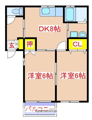 モンフレール隼人(2DK/2階)の間取り写真