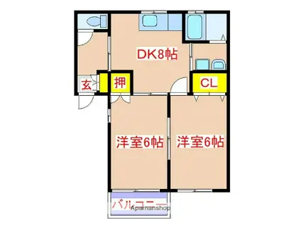 モンフレール隼人(2DK/2階)の間取り写真