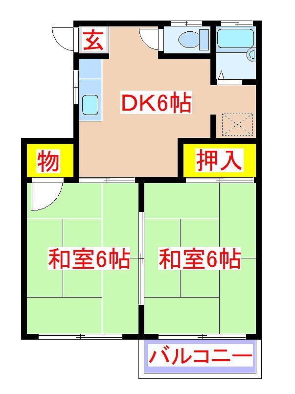 ルミエール(2DK/2階)の間取り写真