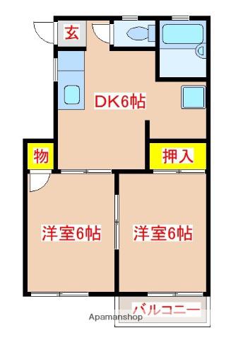 ルミエール(2DK/2階)の間取り写真