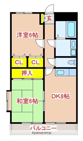 スカイコート(2DK/1階)の間取り写真