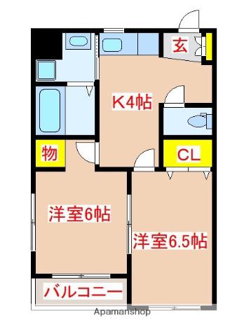 サンパーク国分F棟(2K/2階)の間取り写真