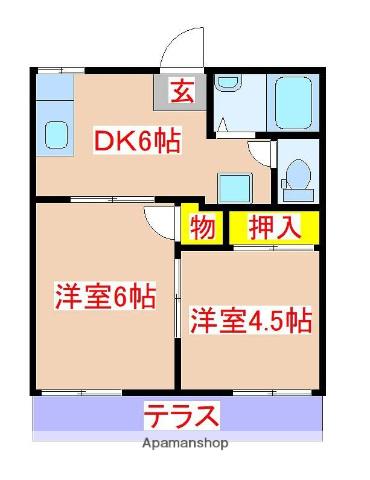 隼人サンハイツ(2DK/1階)の間取り写真