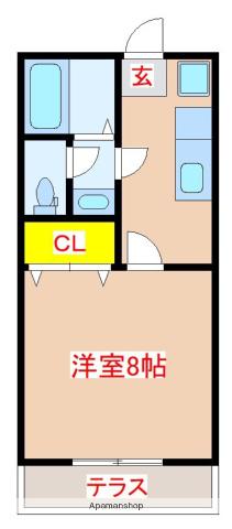 レジデンスナカオ B棟(1K/1階)の間取り写真