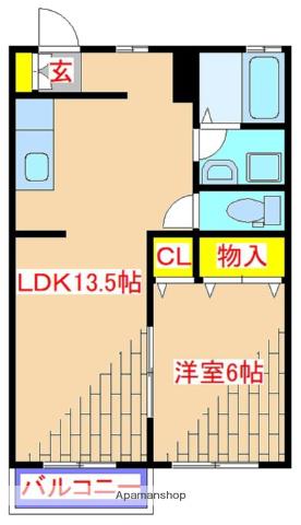 サングリーン姶良(1LDK/2階)の間取り写真