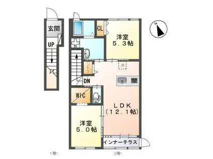 アンフルーヴ住吉A(2LDK/2階)の間取り写真