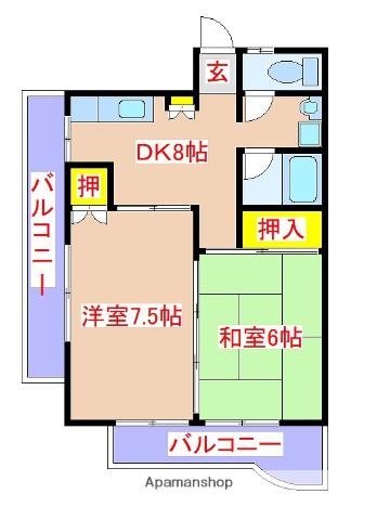 中野ビル2(2DK/3階)の間取り写真