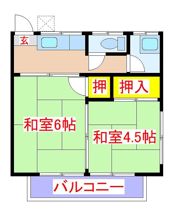 サザンコーポ国分(2K/2階)の間取り写真