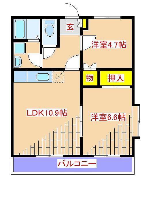 ピュア ポラリス(2LDK/3階)の間取り写真