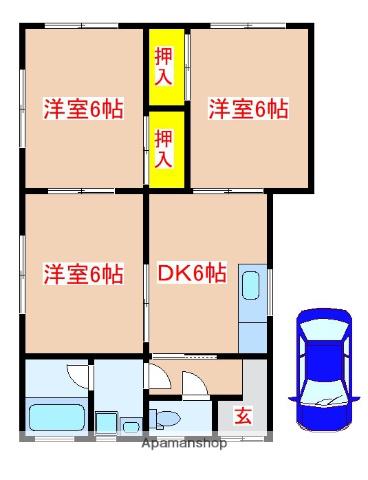 日豊本線 国分駅(鹿児島) 徒歩65分 1階建 築34年(3DK)の間取り写真