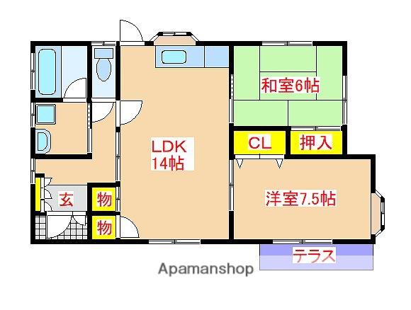 日豊本線 国分駅(鹿児島) 徒歩39分 1階建 築27年(2LDK)の間取り写真