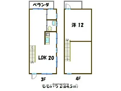 メゾネットおかっぱ(1LDK/3階)の間取り写真