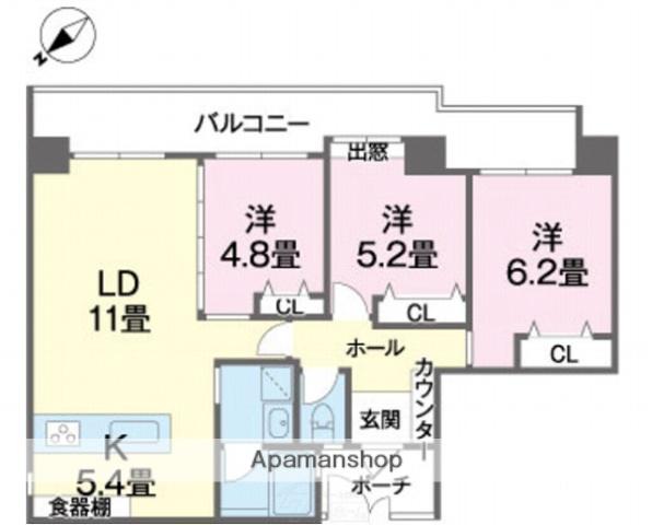 コンフォートプレステージ泊一丁目(3LDK/9階)の間取り写真