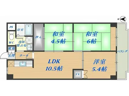 オリエントマンション(3LDK/6階)の間取り写真