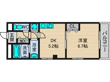 マジェスタ八戸ノ里(1DK/1階)の間取り写真