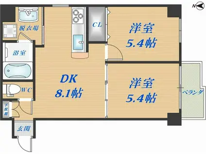 グランガーデン足代新町(2DK/7階)の間取り写真