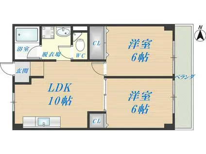 サンライズ 長田(2LDK/4階)の間取り写真