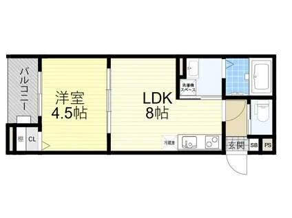 CRASTINE大蓮北4丁目B(1LDK/1階)の間取り写真