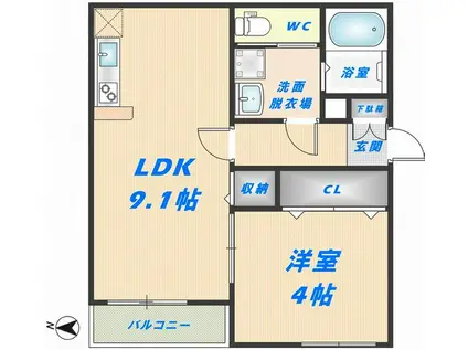 ヴィエント中小阪(1LDK/1階)の間取り写真