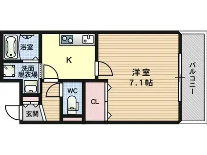 メゾンドゥショコラ千舟(1K/1階)の間取り写真