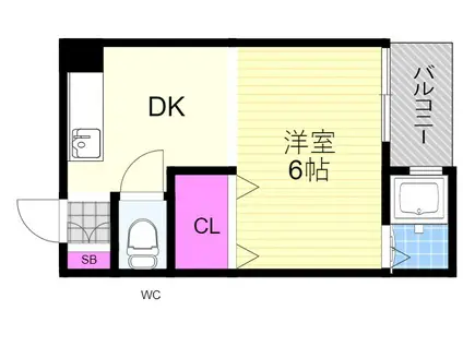 観城マンション(1DK/4階)の間取り写真