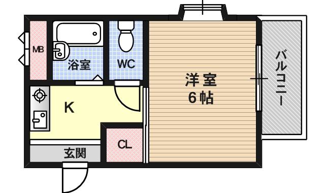 ハイツオーキタ大和田(1K/2階)の間取り写真