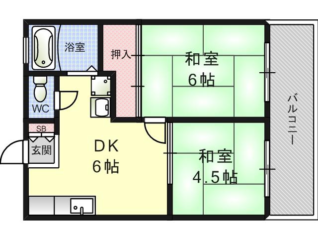 ハイツみやこやA棟(2DK/1階)の間取り写真