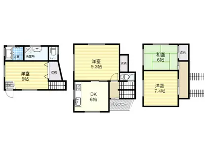 阪神本線 千船駅 徒歩5分 3階建 築34年(4DK)の間取り写真