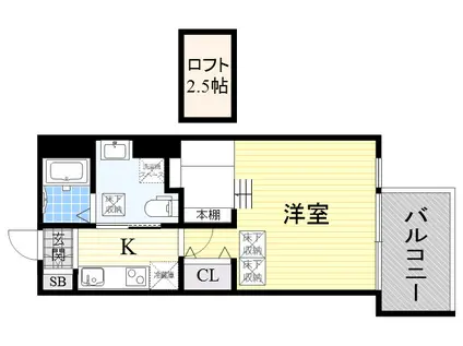 ドルチェヴィータ新北野(1K/3階)の間取り写真