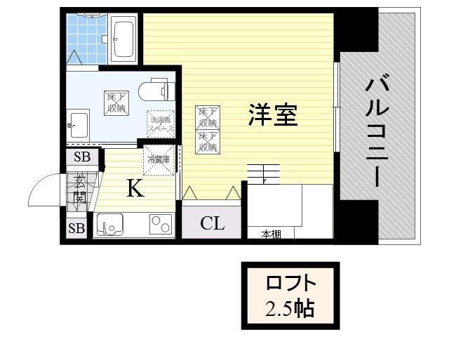 ドルチェヴィータ新北野(1K/7階)の間取り写真